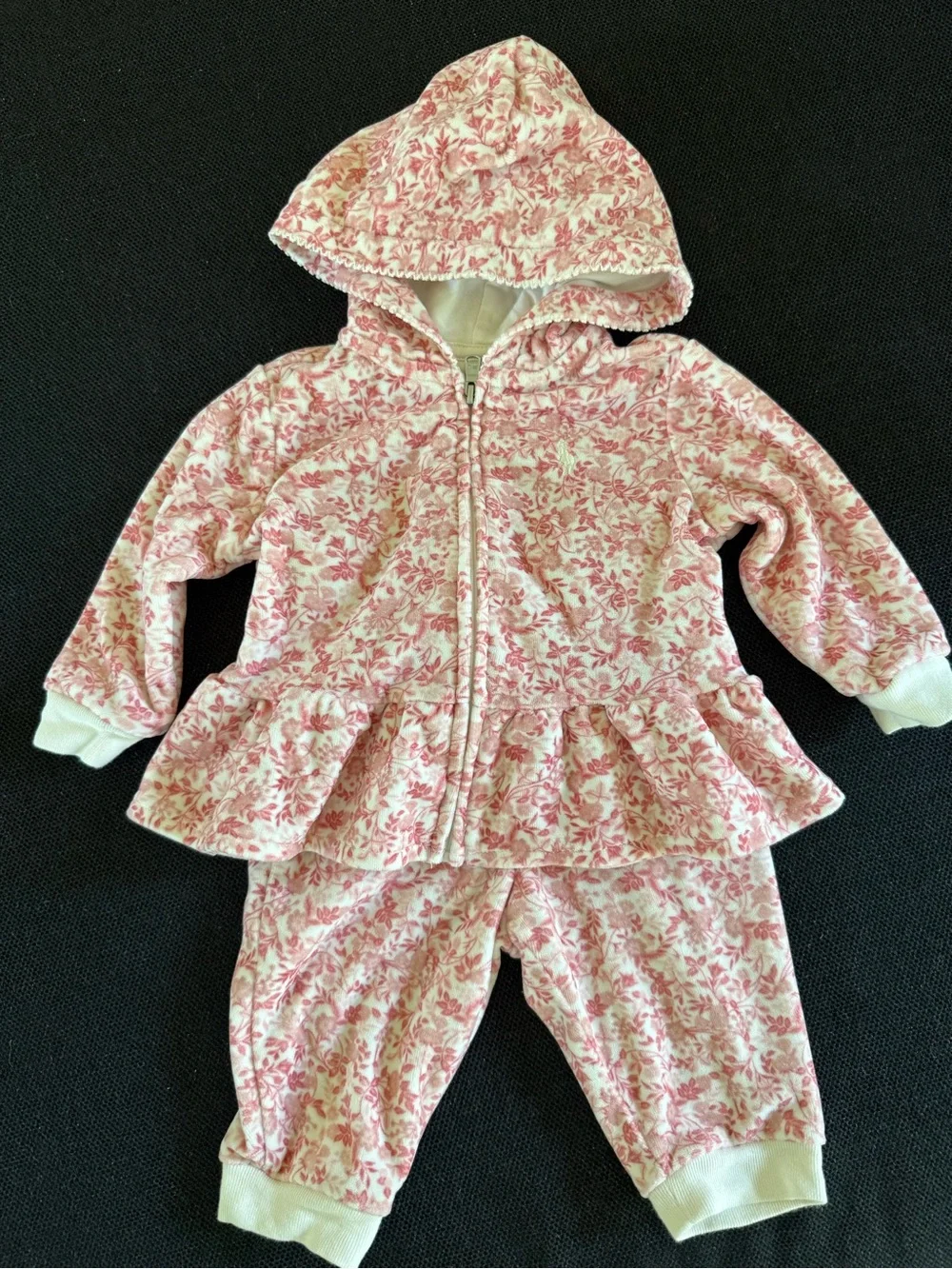 Ralph Lauren Terry Pink Floral Hoodie & Jogger Set 6m